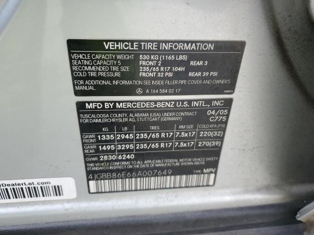 4JGBB86E66A007649 - 2006 MERCEDES-BENZ ML 350 SILVER photo 13