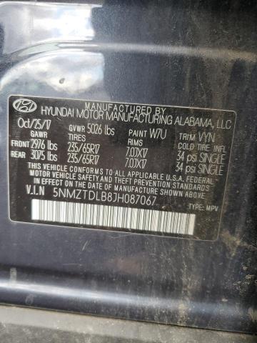 5NMZTDLB8JH087067 - 2018 HYUNDAI SANTA FE S 蓝色 照片 12