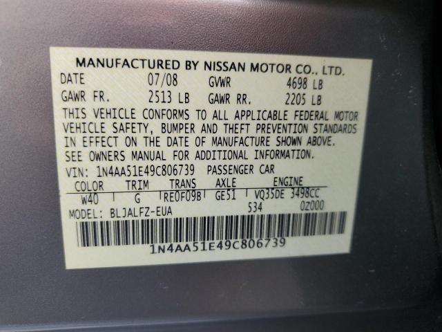 1N4AA51E49C806739 - 2009 NISSAN MAXIMA S SILVER photo 12