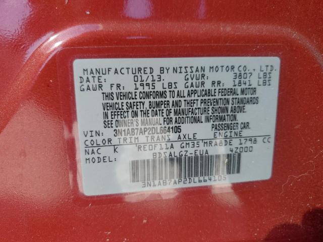 3N1AB7AP2DL664105 - 2013 NISSAN SENTRA S أحمر صورة 12