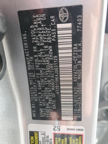 4T1B11HK4JU631129 - 2018 TOYOTA CAMRY L SILVER photo 12