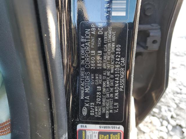 KNADN4A31D6242380 - 2013 KIA RIO EX BLACK photo 12