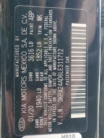 3KPA24AD6LE311712 - 2020 KIA RIO LX BLACK photo 12