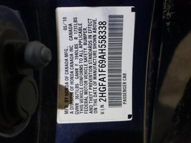 2HGFA1F69AH558338 - 2010 HONDA CIVIC LX-S Կապույտ լուսանկար 12