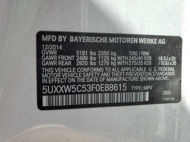 5UXXW5C53F0E88615 - 2015 BMW X4 XDRIVE35I WHITE photo 12