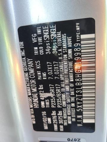 5XYZT3LB8HG419989 - 2017 HYUNDAI SANTA FE S SILVER photo 13