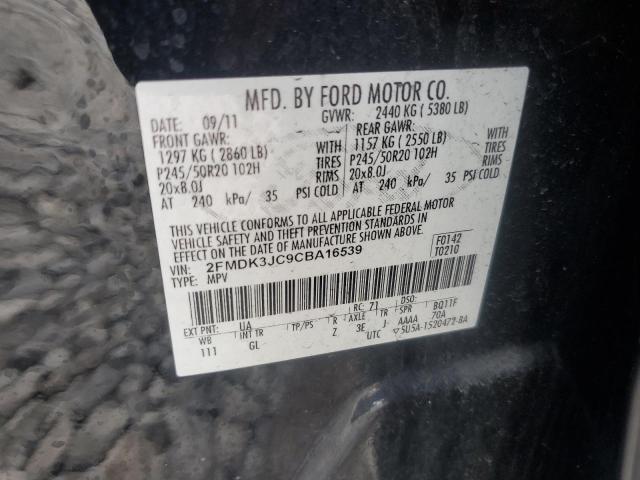 2FMDK3JC9CBA16539 - 2012 FORD EDGE SEL Czarny zdjęcie 13