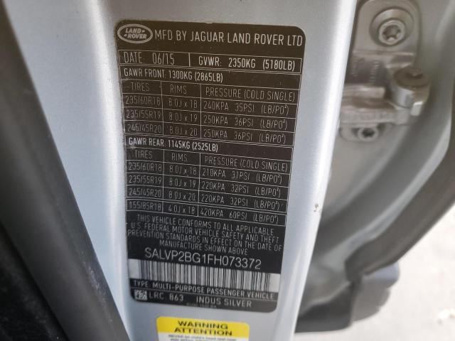 SALVP2BG1FH073372 - 2015 LAND ROVER RANGE ROVE PURE PLUS SILVER photo 12