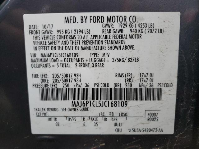 MAJ6P1CL5JC168109 - 2018 FORD ECOSPORT SES GRAY photo 14