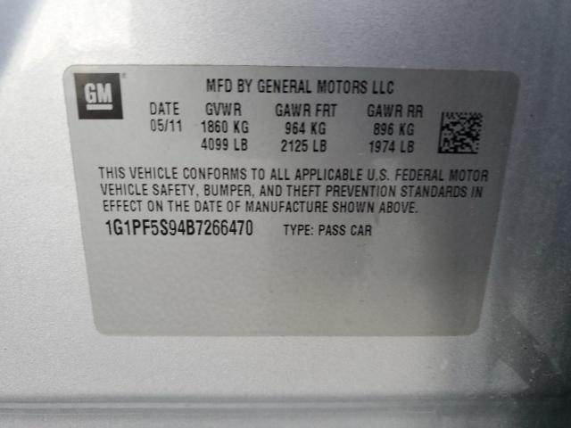 1G1PF5S94B7266470 - 2011 CHEVROLET CRUZE LT SILVER photo 12