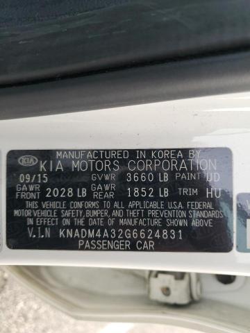 KNADM4A32G6624831 - 2016 KIA RIO LX WHITE photo 12