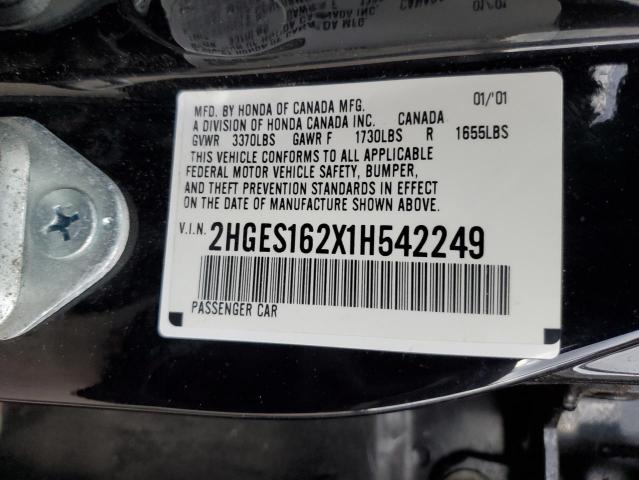 2HGES162X1H542249 - 2001 HONDA CIVIC DX შავი ფოტო 12