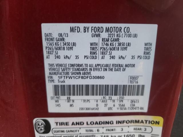 1FTFW1CF8DFD30860 - 2013 FORD F150 SUPERCREW RED photo 13
