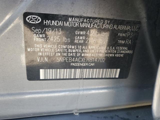 5NPEB4ACXEH814702 - 2014 HYUNDAI SONATA GLS GRAY photo 12