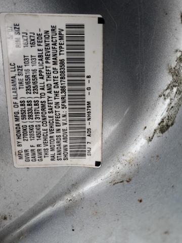 5FNRL38617B083586 - 2007 HONDA ODYSSEY EXL SILVER photo 13