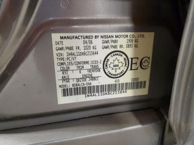 1N4AL11DX6C215644 - 2006 NISSAN ALTIMA S GRAY photo 12