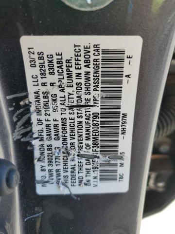 19XFC1F38ME008790 - 2021 HONDA CIVIC EX GRAY photo 13