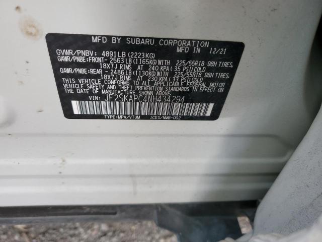 JF2SKAPC4NH434294 - 2022 SUBARU FORESTER LIMITED თეთრი ფოტო 13