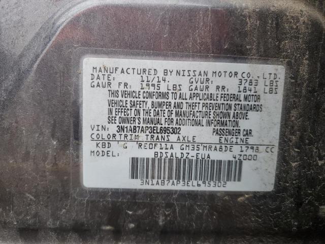 3N1AB7AP3EL695302 - 2014 NISSAN SENTRA S BLACK photo 12