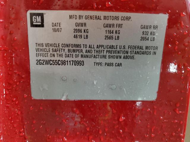 2G2WC55C981170993 - 2008 PONTIAC GRAND PRIX GXP RED photo 12