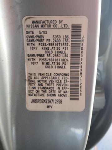 JN8DR09X93W712858 - 2003 NISSAN PATHFINDER LE SILVER photo 13