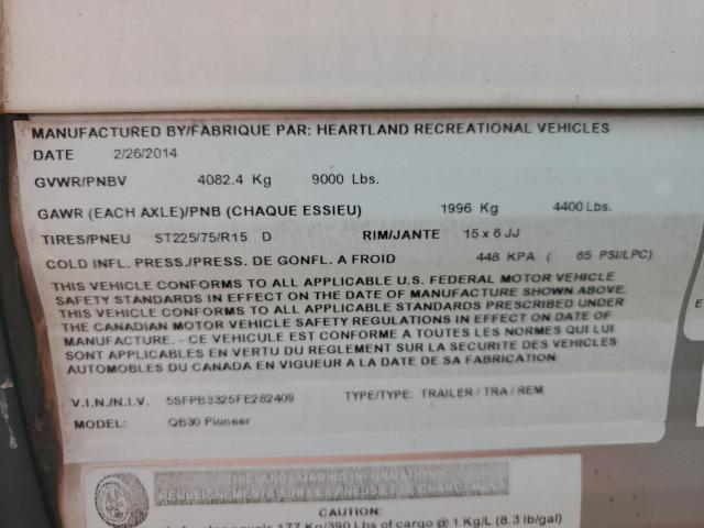 5SFPB3325FE282409 - 2015 HEARTLAND GATEWAY თეთრი ფოტო 10
