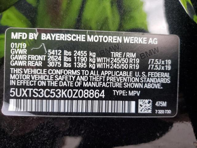 5UXTS3C53K0Z08864 - 2019 BMW X3 XDRIVEM40I შავი ფოტო 12