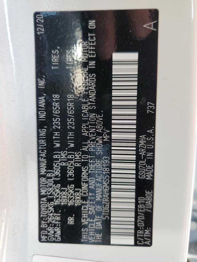 5TDGZRAH6MS518193 - 2021 TOYOTA HIGHLANDER XLE Blanc photo 14