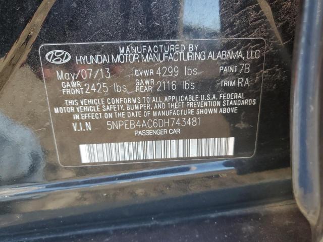 5NPEB4AC6DH743481 - 2013 HYUNDAI SONATA GLS BLACK photo 12