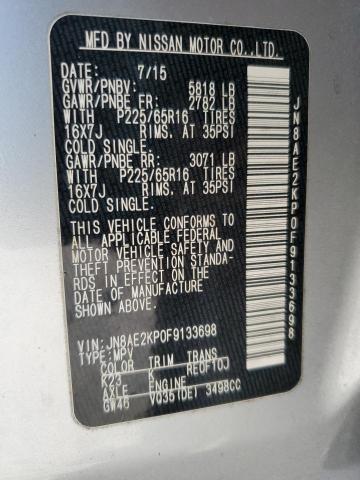 JN8AE2KP0F9133698 - 2015 NISSAN QUEST S ვერცხლისფერი ფოტო 13