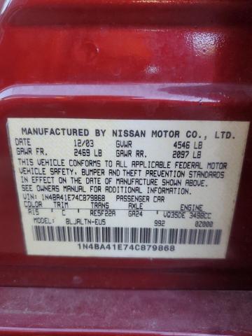 1N4BA41E74C879868 - 2004 NISSAN MAXIMA SE RED photo 12