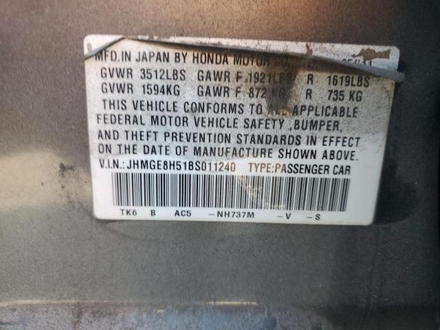 JHMGE8H51BS011240 - 2011 HONDA FIT SPORT Сұр фото 12