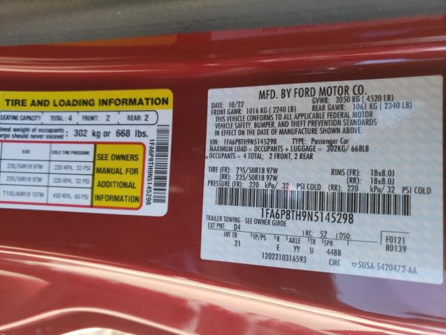 1FA6P8TH9N5145298 - 2022 FORD MUSTANG RED photo 13