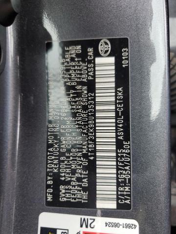 4T1BF3EK9BU135312 - 2011 TOYOTA CAMRY BASE GRAY photo 13