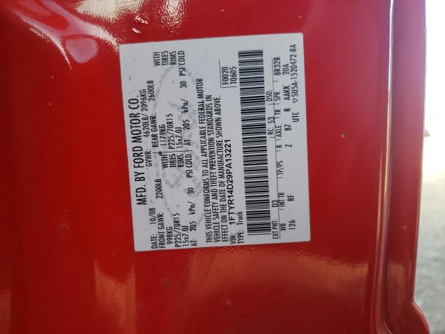 1FTYR14D29PA13221 - 2009 FORD RANGER SUPER CAB RED photo 12