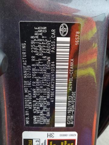 4T1BE46K29U410584 - 2009 TOYOTA CAMRY BASE 灰色 照片 12