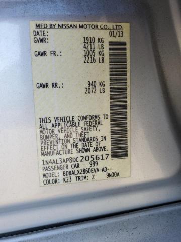 1N4AL3AP8DC205617 - 2013 NISSAN ALTIMA 2.5 SILVER photo 12