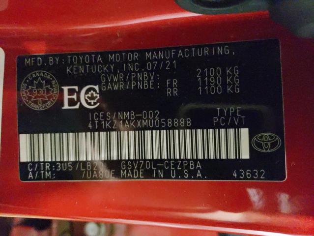 4T1KZ1AKXMU058888 - 2021 TOYOTA CAMRY XSE/ TRD RED photo 12