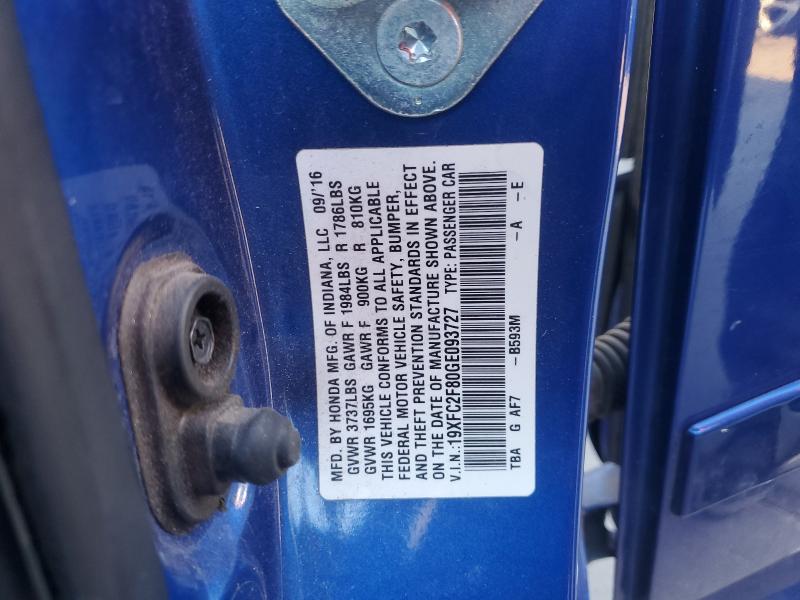 19XFC2F80GE093727 - 2016 HONDA CIVIC EX ლურჯი ფოტო 13