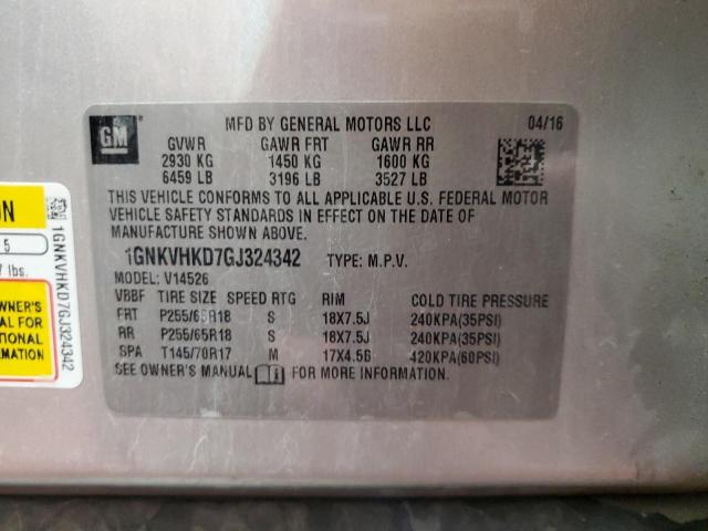1GNKVHKD7GJ324342 - 2016 CHEVROLET TRAVERSE LT SILVER photo 13