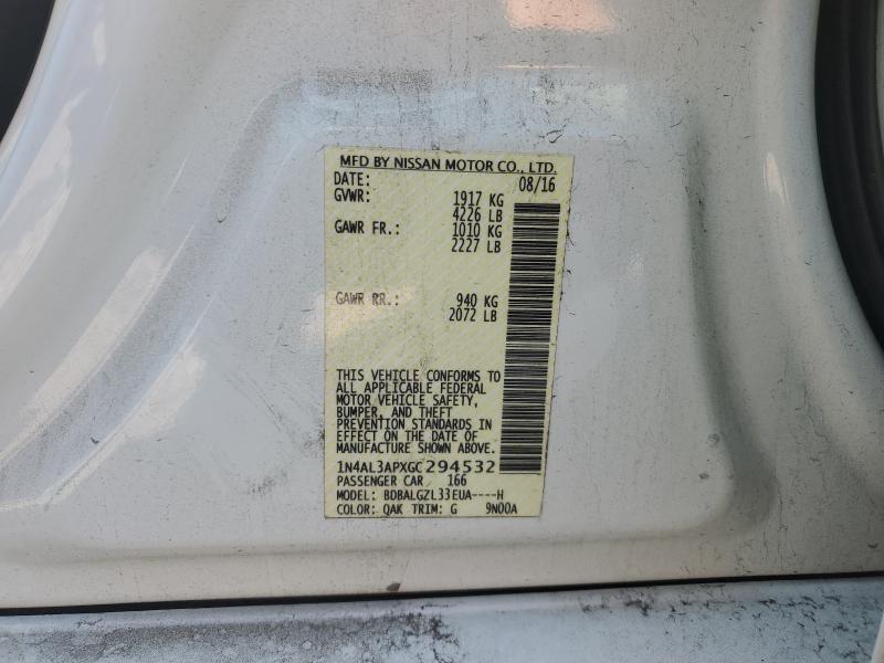 1N4AL3APXGC294532 - 2016 NISSAN ALTIMA 2.5 白色 照片 12