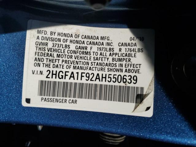 2HGFA1F92AH550639 - 2010 HONDA CIVIC EXL 蓝色 照片 12