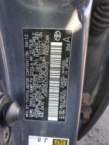 JTDKN3DU7C5439972 - 2012 TOYOTA PRIUS 灰色 照片 12