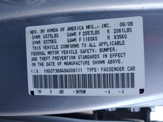 1HGCP36849A006111 - 2009 HONDA ACCORD EXL SILVER photo 13