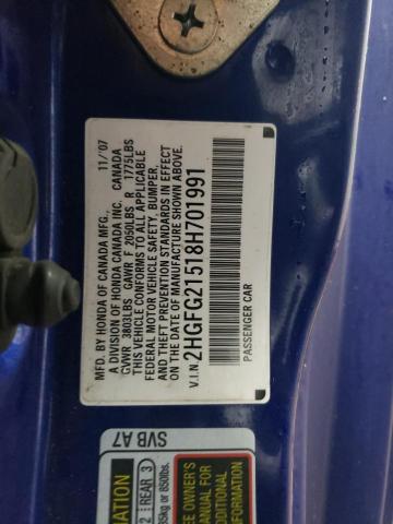 2HGFG21518H701991 - 2008 HONDA CIVIC SI BLUE photo 13