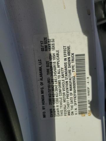 5FPYK2F66HB009553 - 2017 HONDA RIDGELINE RTL WHITE photo 12