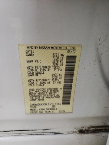 1N6BA0EK5CN321701 - 2012 NISSAN TITAN S WHITE photo 12