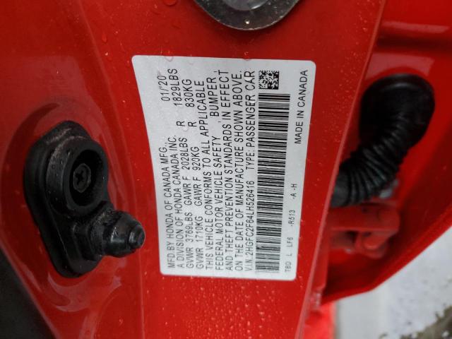 2HGFC2F64LH526416 - 2020 HONDA CIVIC LX RED photo 12