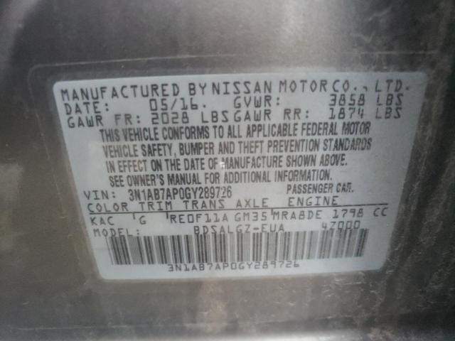 3N1AB7AP0GY289726 - 2016 NISSAN SENTRA S GRAY photo 12