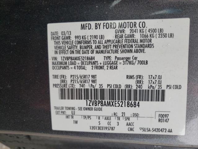 1ZVBP8AMXE5218684 - 2014 FORD MUSTANG SILVER photo 12